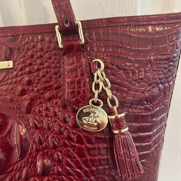 Brahmin Medium Asher Red Crocodile Textured Tote Bag - Picture 4 of 7